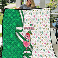 Nigeria Christmas Quilt with Pink Flamingo Tropical Leaves and Festive Lights Design - Wonder Print Shop