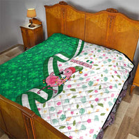 Nigeria Christmas Quilt with Pink Flamingo Tropical Leaves and Festive Lights Design - Wonder Print Shop