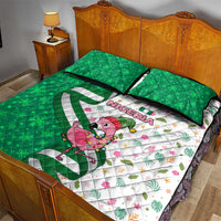 Nigeria Christmas Quilt Bed Set with Pink Flamingo Tropical Leaves and Festive Lights Design - Wonder Print Shop