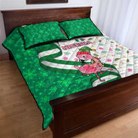Nigeria Christmas Quilt Bed Set with Pink Flamingo Tropical Leaves and Festive Lights Design - Wonder Print Shop