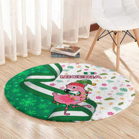 Nigeria Christmas Round Carpet with Pink Flamingo Tropical Leaves and Festive Lights Design - Wonder Print Shop