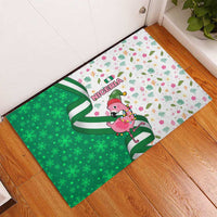 Nigeria Christmas Rubber Doormat with Pink Flamingo Tropical Leaves and Festive Lights Design - Wonder Print Shop