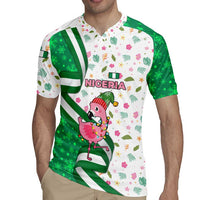 Nigeria Christmas Rugby Jersey with Pink Flamingo Tropical Leaves and Festive Lights Design - Wonder Print Shop
