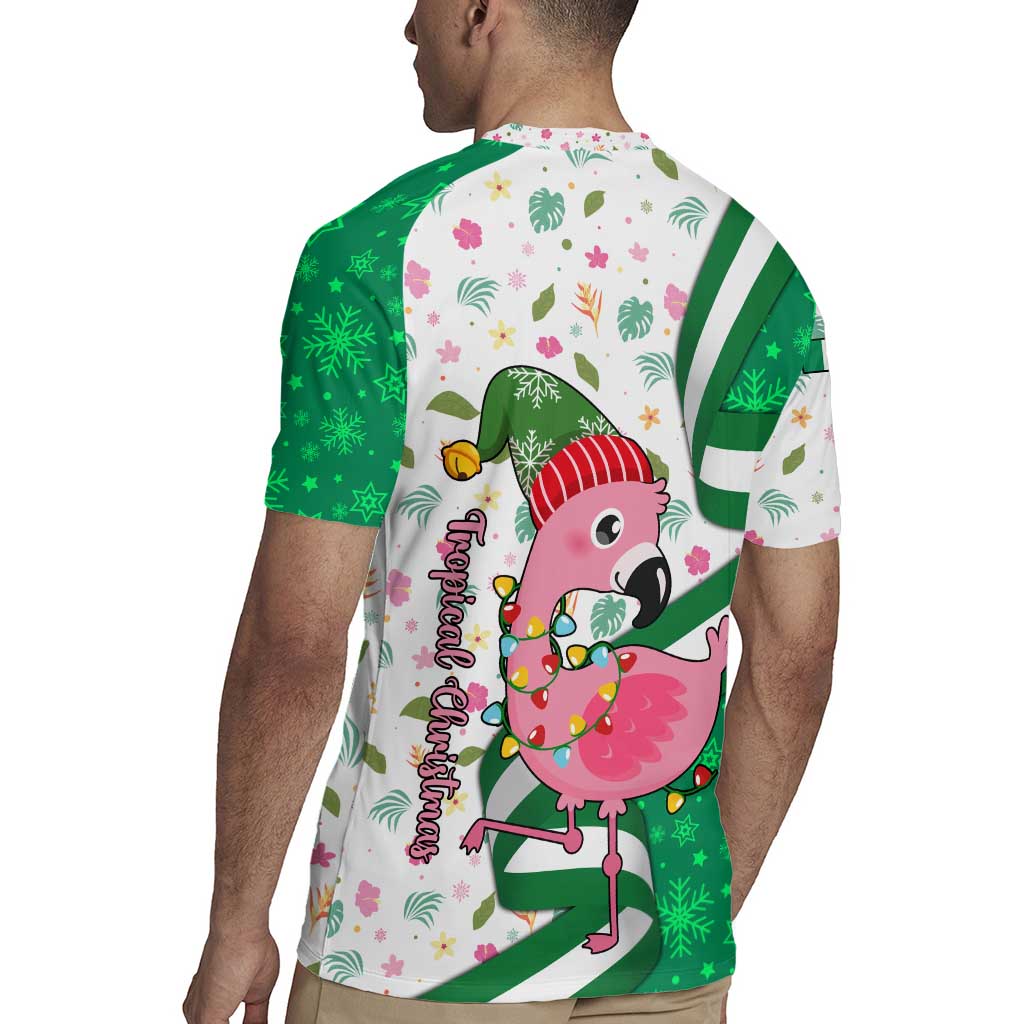 Nigeria Christmas Rugby Jersey with Pink Flamingo Tropical Leaves and Festive Lights Design - Wonder Print Shop