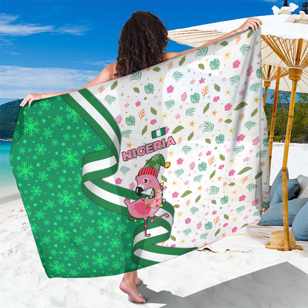 Nigeria Christmas Sarong with Pink Flamingo Tropical Leaves and Festive Lights Design - Wonder Print Shop