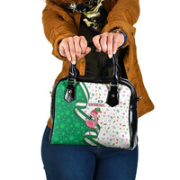 Nigeria Christmas Shoulder Handbag with Pink Flamingo Tropical Leaves and Festive Lights Design - Wonder Print Shop