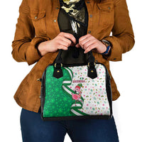 Nigeria Christmas Shoulder Handbag with Pink Flamingo Tropical Leaves and Festive Lights Design - Wonder Print Shop