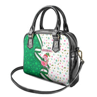 Nigeria Christmas Shoulder Handbag with Pink Flamingo Tropical Leaves and Festive Lights Design - Wonder Print Shop