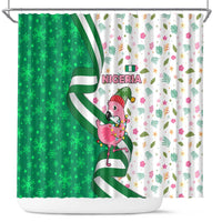 Nigeria Christmas Shower Curtain with Pink Flamingo Tropical Leaves and Festive Lights Design - Wonder Print Shop