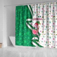 Nigeria Christmas Shower Curtain with Pink Flamingo Tropical Leaves and Festive Lights Design - Wonder Print Shop