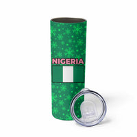 Nigeria Christmas Skinny Tumbler with Pink Flamingo Tropical Leaves and Festive Lights Design - Wonder Print Shop