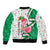 Nigeria Christmas Sleeve Zip Bomber Jacket with Pink Flamingo Tropical Leaves and Festive Lights Design - Wonder Print Shop