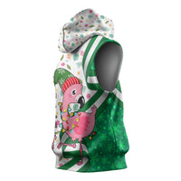 Nigeria Christmas Sleeveless Hoodie with Pink Flamingo Tropical Leaves and Festive Lights Design - Wonder Print Shop