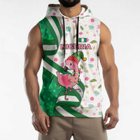 Nigeria Christmas Sleeveless Hoodie with Pink Flamingo Tropical Leaves and Festive Lights Design - Wonder Print Shop