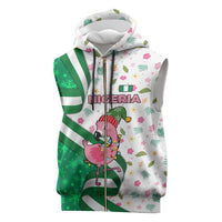 Nigeria Christmas Sleeveless Zip Hoodie with Pink Flamingo Tropical Leaves and Festive Lights Design - Wonder Print Shop