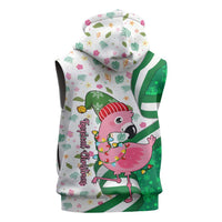 Nigeria Christmas Sleeveless Zip Hoodie with Pink Flamingo Tropical Leaves and Festive Lights Design - Wonder Print Shop