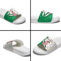 Nigeria Christmas Slide Sandals with Pink Flamingo Tropical Leaves and Festive Lights Design - Wonder Print Shop