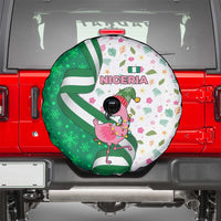 Nigeria Christmas Spare Tire Cover with Pink Flamingo Tropical Leaves and Festive Lights Design - Wonder Print Shop