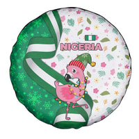 Nigeria Christmas Spare Tire Cover with Pink Flamingo Tropical Leaves and Festive Lights Design - Wonder Print Shop