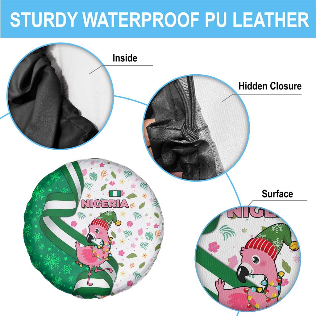 Nigeria Christmas Spare Tire Cover with Pink Flamingo Tropical Leaves and Festive Lights Design - Wonder Print Shop