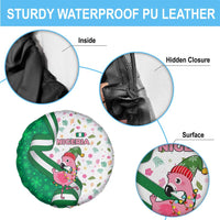 Nigeria Christmas Spare Tire Cover with Pink Flamingo Tropical Leaves and Festive Lights Design - Wonder Print Shop