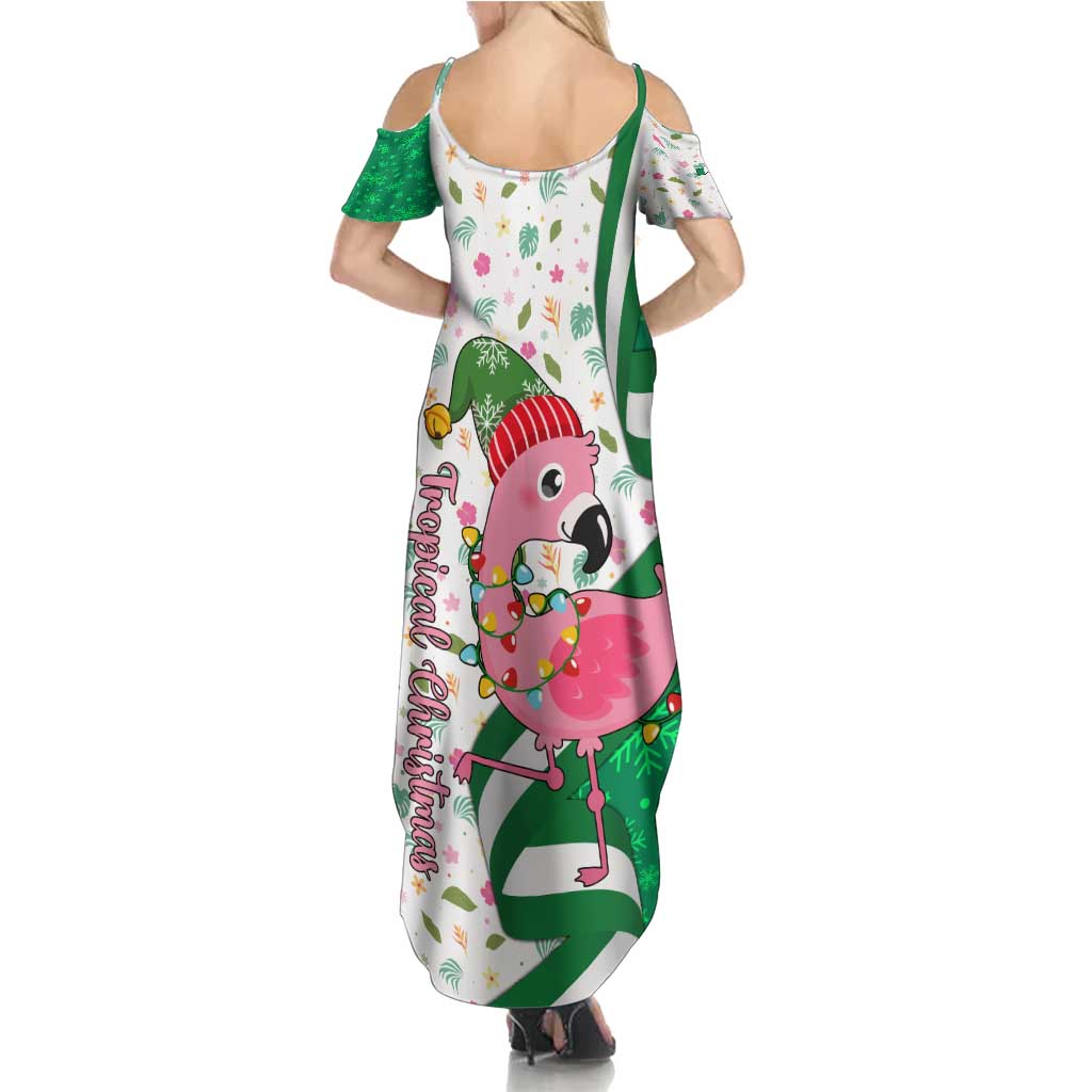 Nigeria Christmas Summer Maxi Dress with Pink Flamingo Tropical Leaves and Festive Lights Design - Wonder Print Shop
