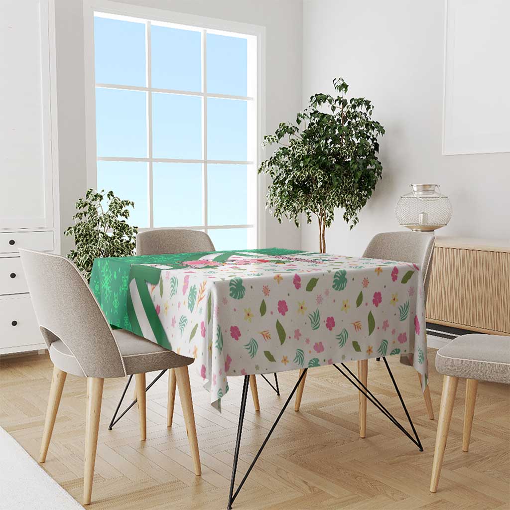 Nigeria Christmas Tablecloth with Pink Flamingo Tropical Leaves and Festive Lights Design - Wonder Print Shop