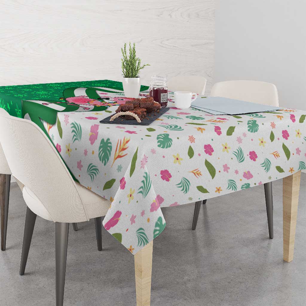 Nigeria Christmas Tablecloth with Pink Flamingo Tropical Leaves and Festive Lights Design - Wonder Print Shop