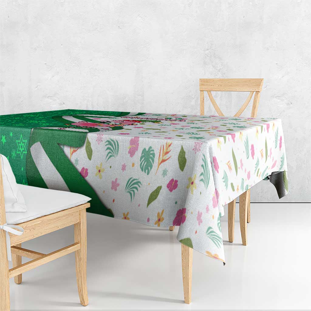 Nigeria Christmas Tablecloth with Pink Flamingo Tropical Leaves and Festive Lights Design - Wonder Print Shop