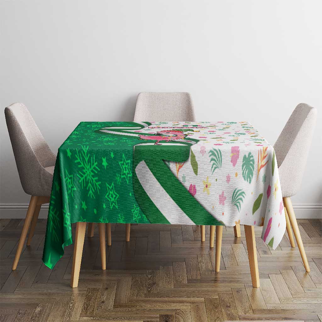 Nigeria Christmas Tablecloth with Pink Flamingo Tropical Leaves and Festive Lights Design - Wonder Print Shop