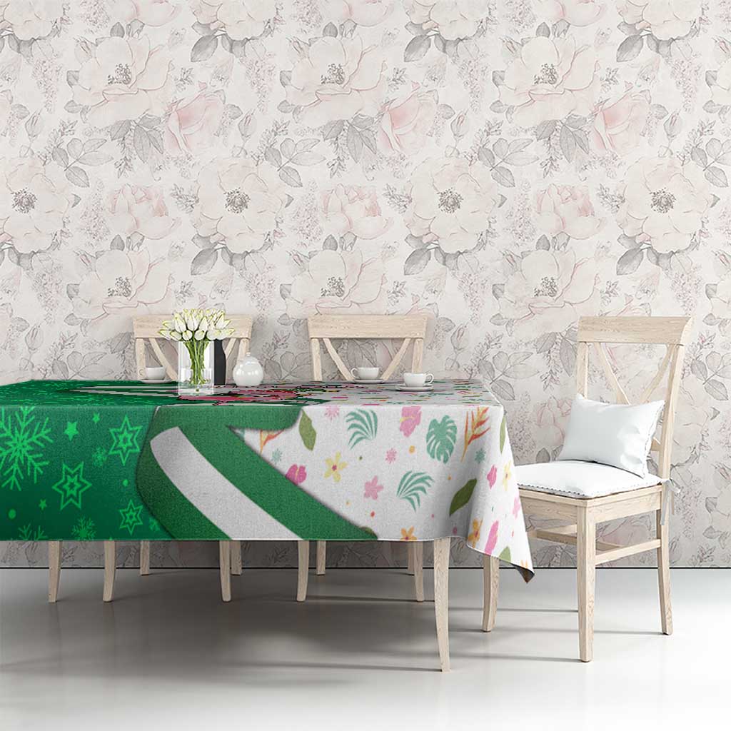 Nigeria Christmas Tablecloth with Pink Flamingo Tropical Leaves and Festive Lights Design - Wonder Print Shop