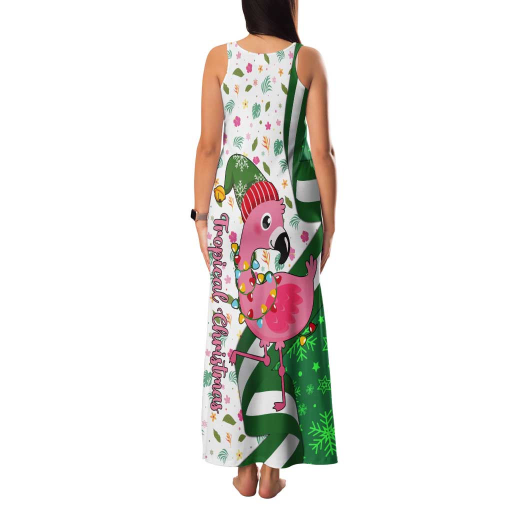 Nigeria Christmas Tank Maxi Dress with Pink Flamingo Tropical Leaves and Festive Lights Design - Wonder Print Shop