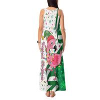 Nigeria Christmas Tank Maxi Dress with Pink Flamingo Tropical Leaves and Festive Lights Design - Wonder Print Shop