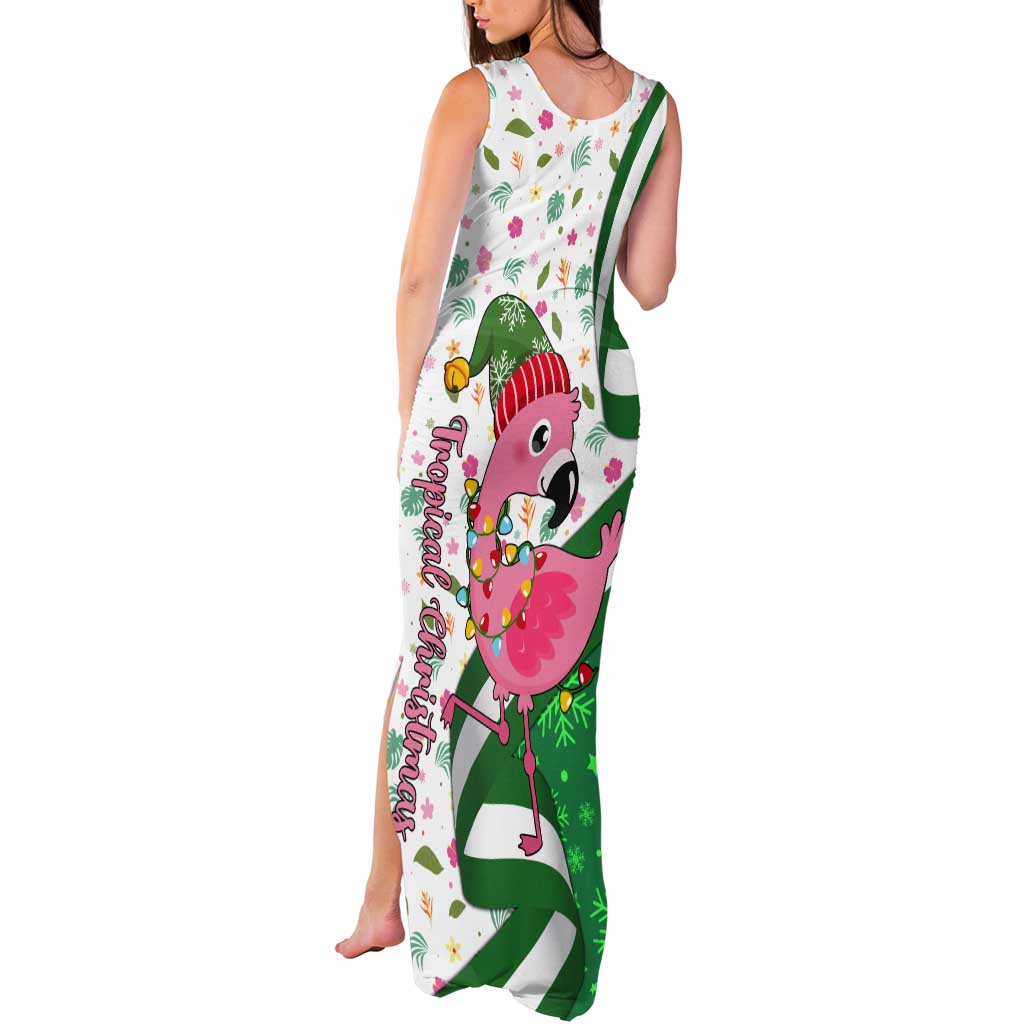 Nigeria Christmas Tank Maxi Dress with Pink Flamingo Tropical Leaves and Festive Lights Design - Wonder Print Shop