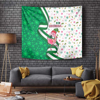 Nigeria Christmas Tapestry with Pink Flamingo Tropical Leaves and Festive Lights Design - Wonder Print Shop