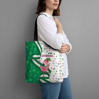 Nigeria Christmas Tote Bag with Pink Flamingo Tropical Leaves and Festive Lights Design - Wonder Print Shop