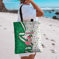 Nigeria Christmas Tote Bag with Pink Flamingo Tropical Leaves and Festive Lights Design - Wonder Print Shop