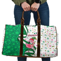 Nigeria Christmas Travel Bag with Pink Flamingo Tropical Leaves and Festive Lights Design - Wonder Print Shop