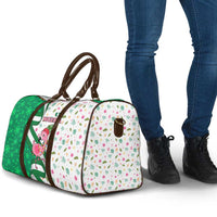 Nigeria Christmas Travel Bag with Pink Flamingo Tropical Leaves and Festive Lights Design - Wonder Print Shop