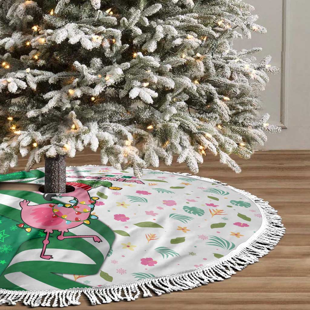 Nigeria Christmas Tree Skirt with Pink Flamingo Tropical Leaves and Festive Lights Design - Wonder Print Shop