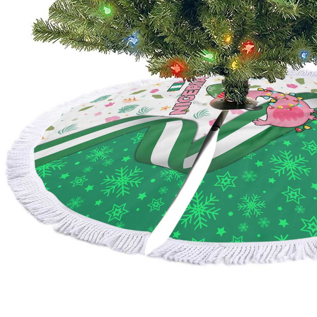Nigeria Christmas Tree Skirt with Pink Flamingo Tropical Leaves and Festive Lights Design - Wonder Print Shop