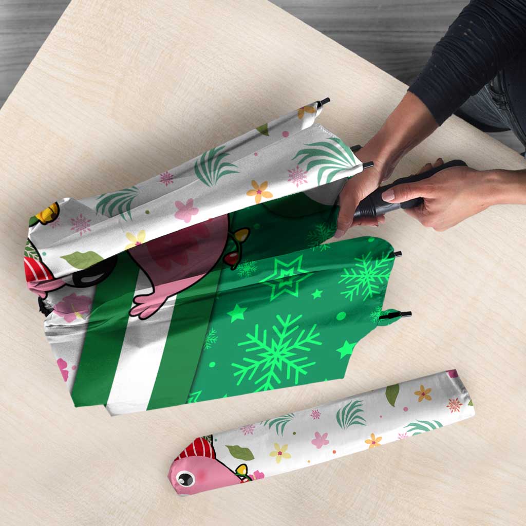 Nigeria Christmas Umbrella with Pink Flamingo Tropical Leaves and Festive Lights Design - Wonder Print Shop