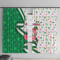 Nigeria Christmas Window Curtain with Pink Flamingo Tropical Leaves and Festive Lights Design - Wonder Print Shop
