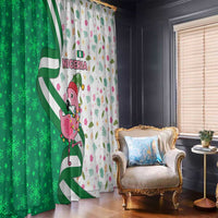 Nigeria Christmas Window Curtain with Pink Flamingo Tropical Leaves and Festive Lights Design - Wonder Print Shop