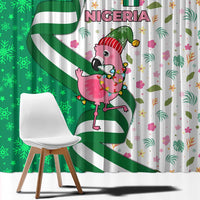 Nigeria Christmas Window Curtain with Pink Flamingo Tropical Leaves and Festive Lights Design - Wonder Print Shop
