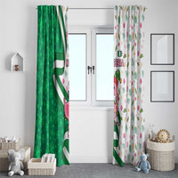 Nigeria Christmas Window Curtain with Pink Flamingo Tropical Leaves and Festive Lights Design - Wonder Print Shop