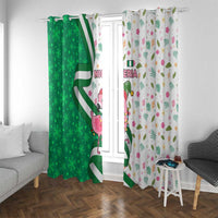 Nigeria Christmas Window Curtain with Pink Flamingo Tropical Leaves and Festive Lights Design - Wonder Print Shop