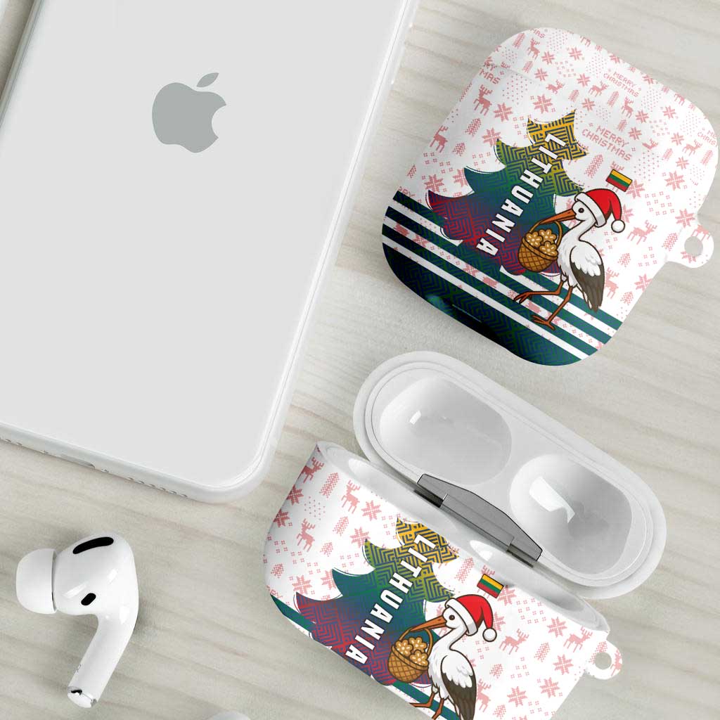 Lithuania Christmas AirPods Case with Stork Basket Snowflakes and Traditional Pattern Design - Wonder Print Shop