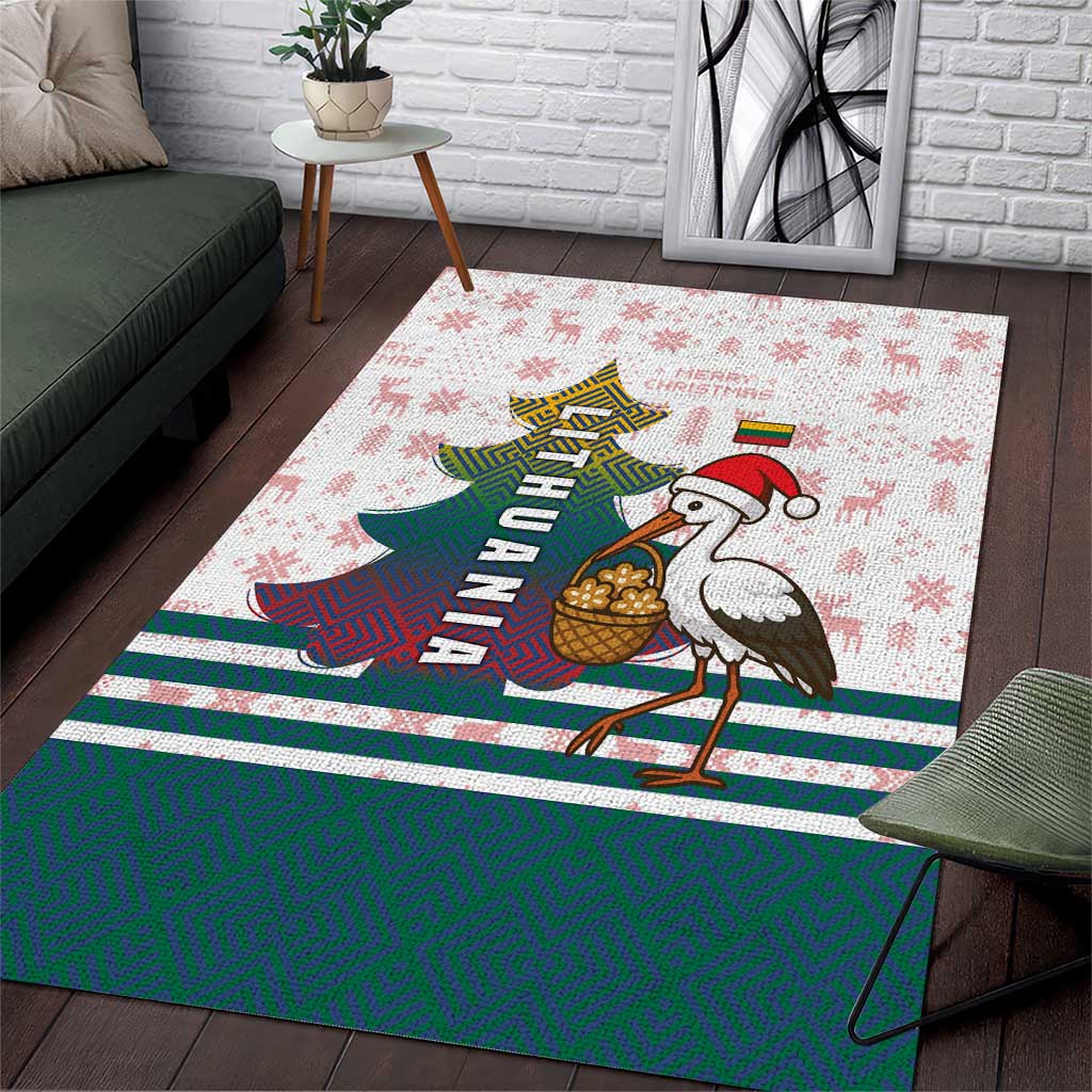Lithuania Christmas Area Rug with Stork Basket Snowflakes and Traditional Pattern Design - Wonder Print Shop