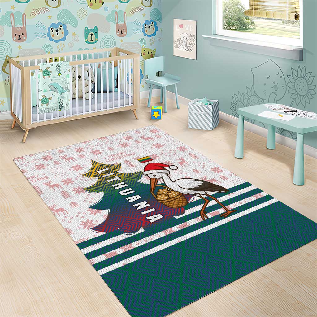 Lithuania Christmas Area Rug with Stork Basket Snowflakes and Traditional Pattern Design - Wonder Print Shop